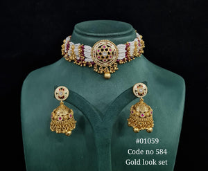 kundan PP Choker set 01059 - KRISHNA'S SWETA JEWELLERY
