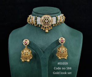 kundan PP Choker set 01059 - KRISHNA'S SWETA JEWELLERY