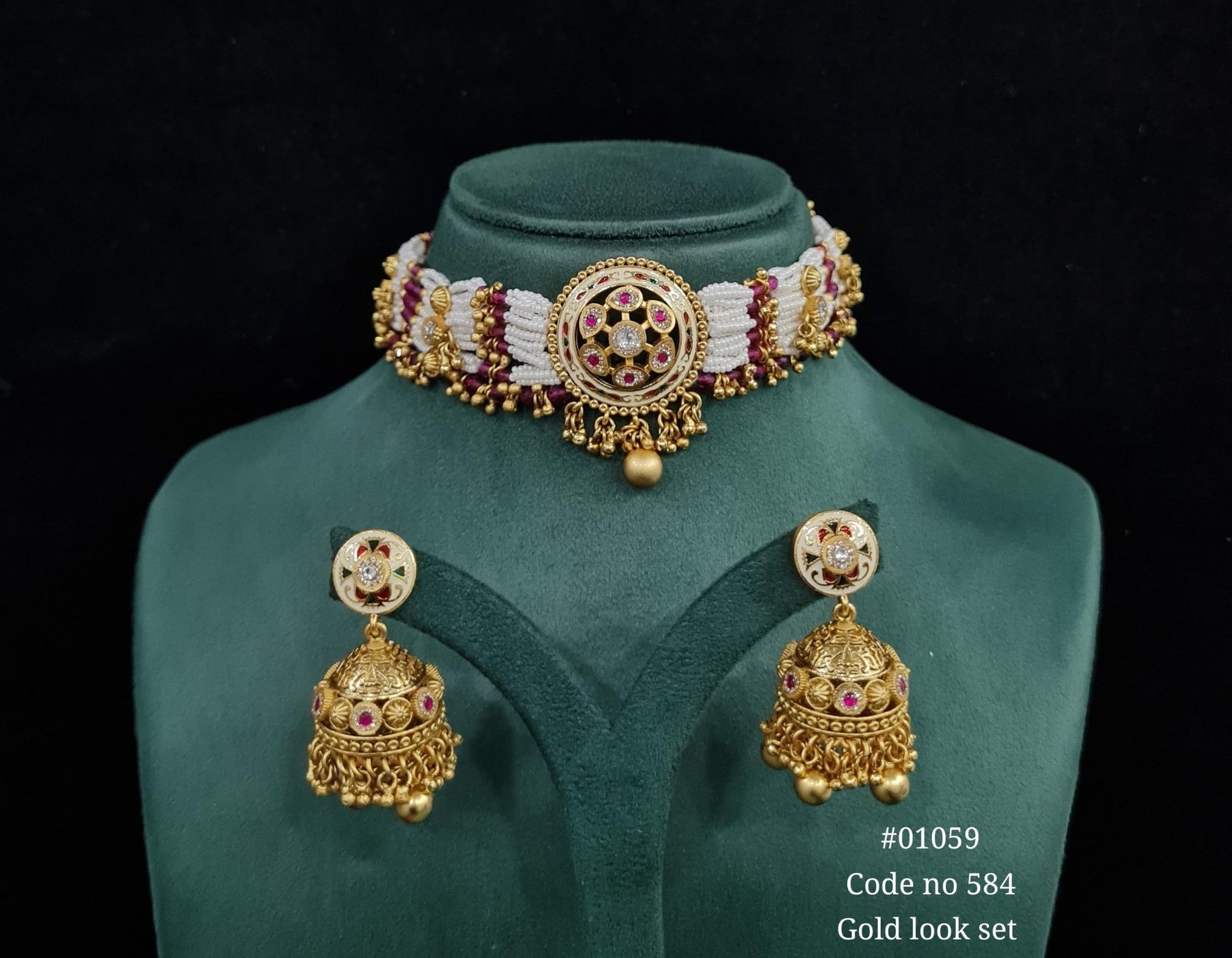 kundan PP Choker set 01059 - KRISHNA'S SWETA JEWELLERY