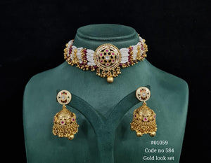 kundan PP Choker set 01059 - KRISHNA'S SWETA JEWELLERY