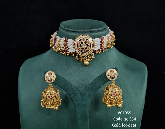 kundan PP Choker set 01059 - KRISHNA'S SWETA JEWELLERY