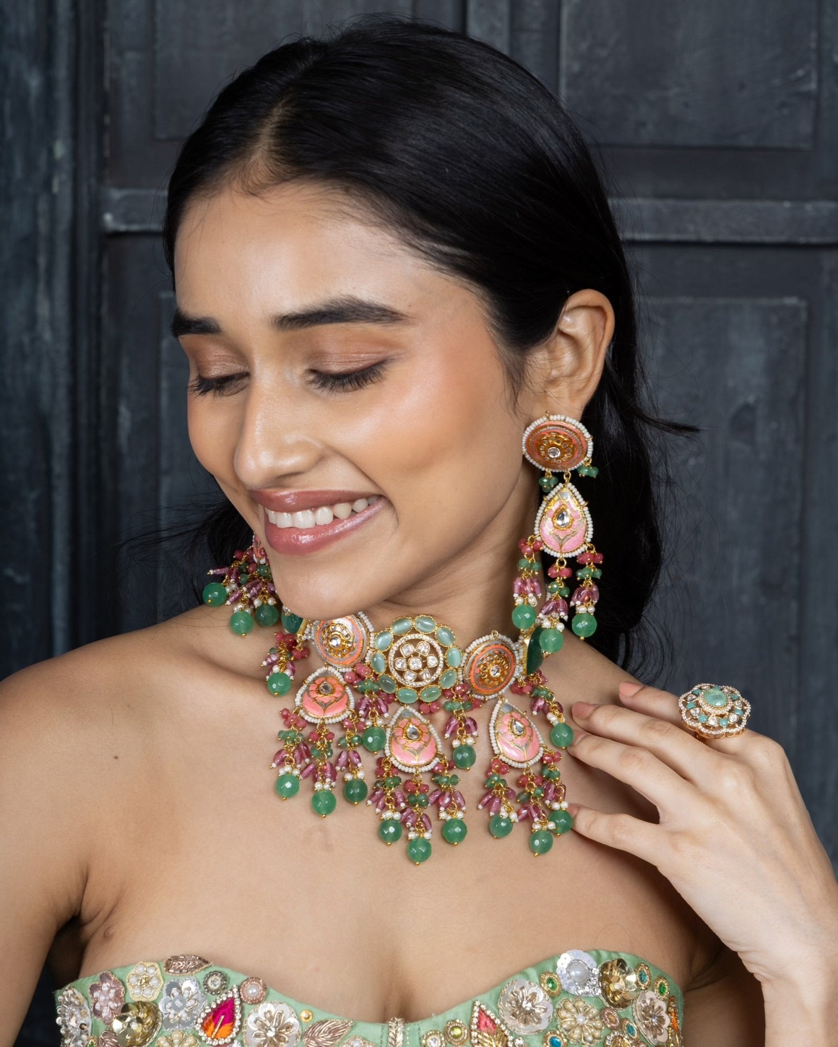 Meenakari Choker 07236 - KRISHNA'S SWETA JEWELLERY
