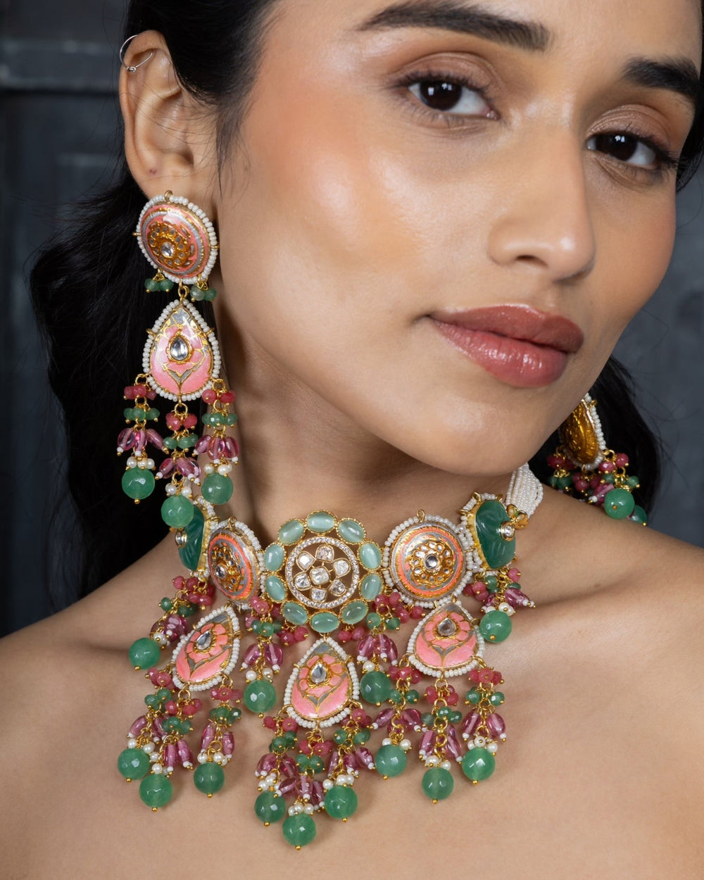 Meenakari Choker 07236 - KRISHNA'S SWETA JEWELLERY