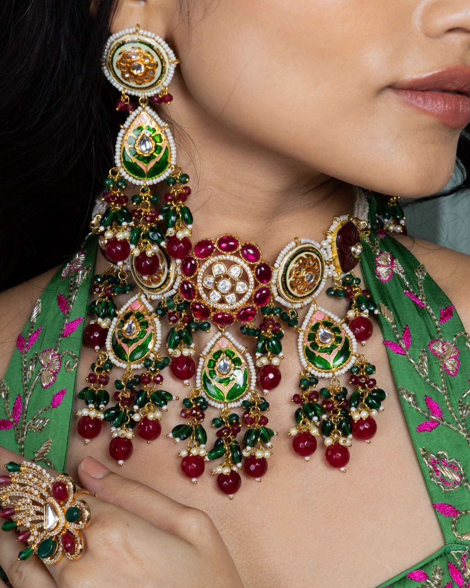 Meenakari Choker 07236 - KRISHNA'S SWETA JEWELLERY
