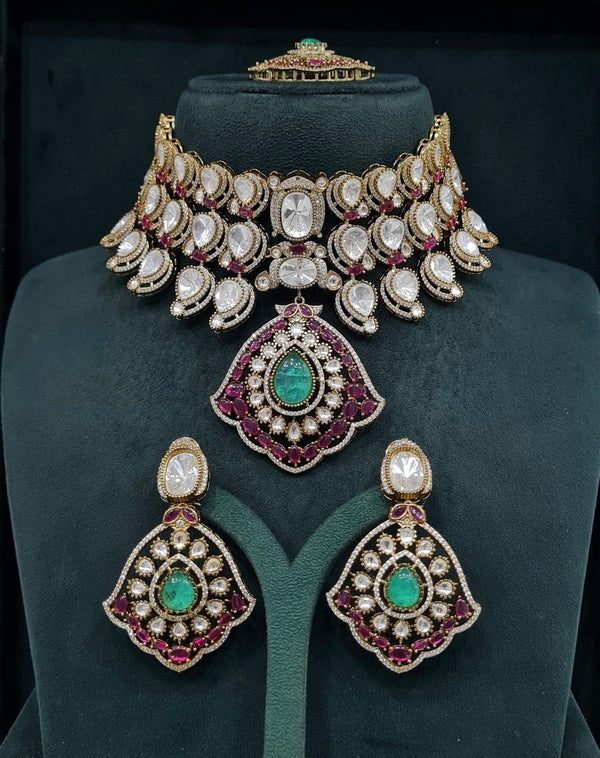 Moissanite Bride Set 06745 - KRISHNA'S SWETA JEWELLERY