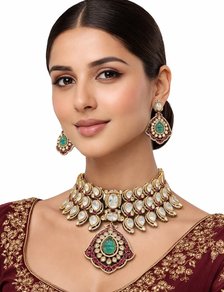 Moissanite Bride Set 06745 - KRISHNA'S SWETA JEWELLERY
