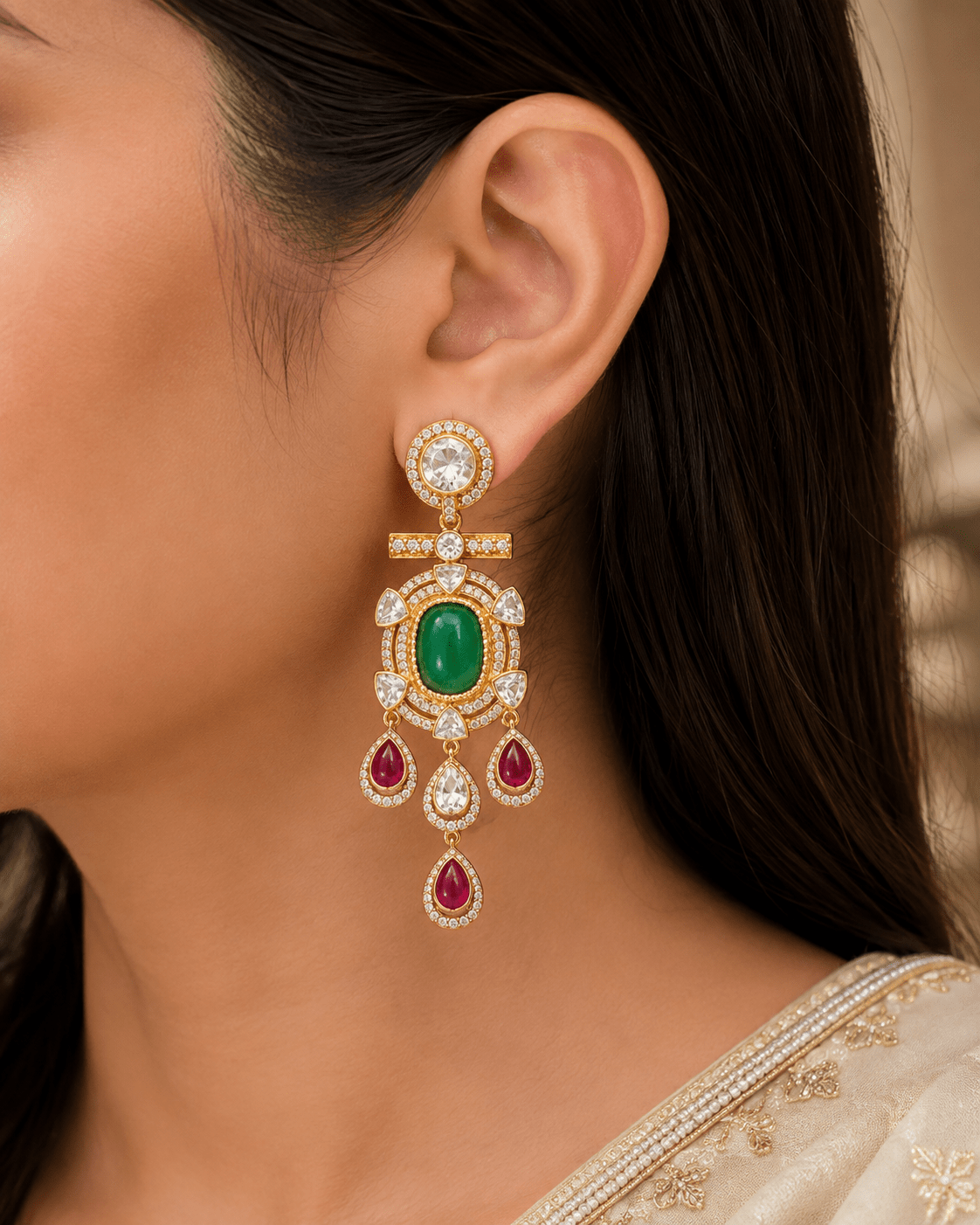 Moissanite Earrings 03988 - KRISHNA'S SWETA JEWELLERY
