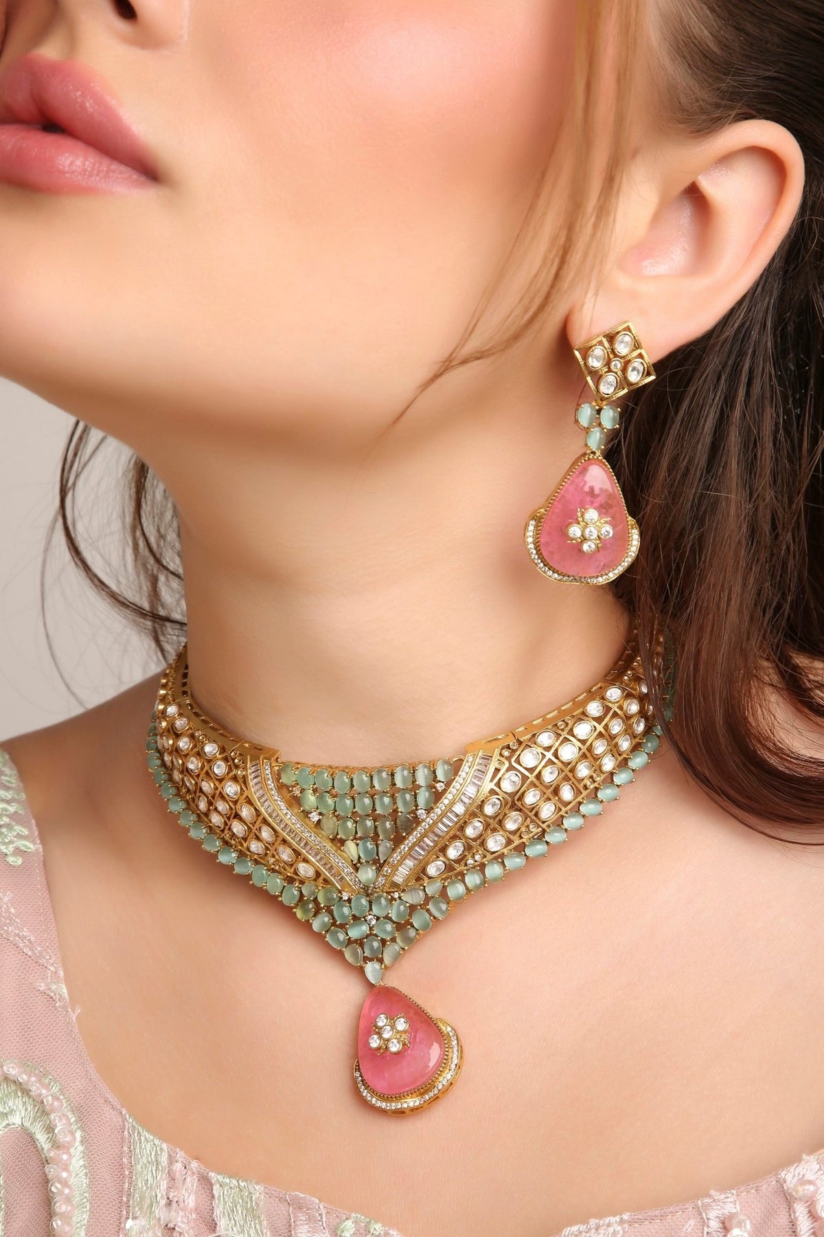Moissanite Necklace 08916 - Krishna's Sweta Jewellery