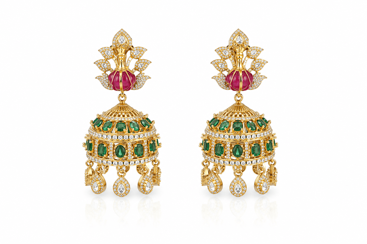 Peacock Earrings 08409 - KRISHNA'S SWETA JEWELLERY