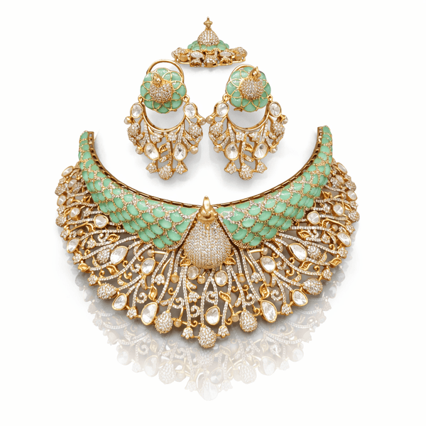 Peacock Plume Bride Set 09170 - KRISHNA'S SWETA JEWELLERY