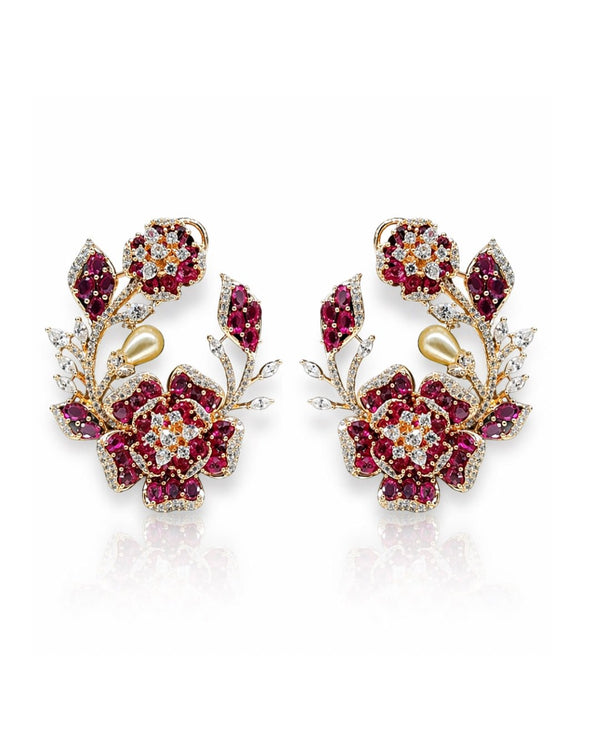 Petal & Pearl Cz Earrings 09078 - KRISHNA'S SWETA JEWELLERY