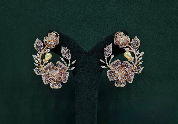 Petal & Pearl Cz Earrings 09078 - KRISHNA'S SWETA JEWELLERY