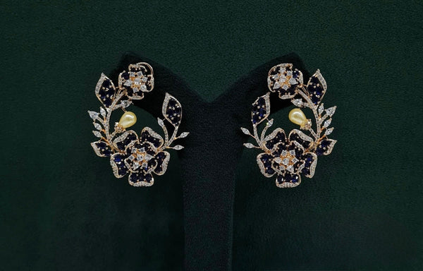 Petal & Pearl Cz Earrings 09078 - KRISHNA'S SWETA JEWELLERY