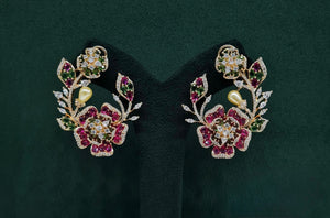 Petal & Pearl Cz Earrings 09078 - KRISHNA'S SWETA JEWELLERY