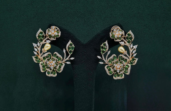 Petal & Pearl Cz Earrings 09078 - KRISHNA'S SWETA JEWELLERY