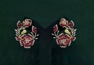 Petal & Pearl Cz Earrings 09078 - KRISHNA'S SWETA JEWELLERY