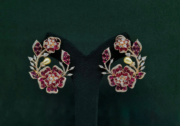 Petal & Pearl Cz Earrings 09078 - KRISHNA'S SWETA JEWELLERY