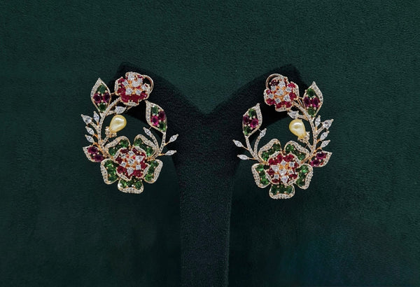 Petal & Pearl Cz Earrings 09078 - KRISHNA'S SWETA JEWELLERY