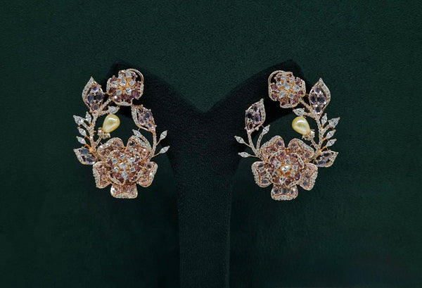 Petal & Pearl Cz Earrings 09078 - KRISHNA'S SWETA JEWELLERY