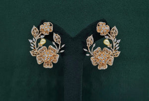 Petal & Pearl Cz Earrings 09078 - KRISHNA'S SWETA JEWELLERY