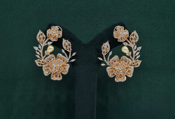 Petal & Pearl Cz Earrings 09078 - KRISHNA'S SWETA JEWELLERY