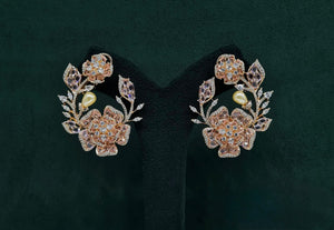 Petal & Pearl Cz Earrings 09078 - KRISHNA'S SWETA JEWELLERY