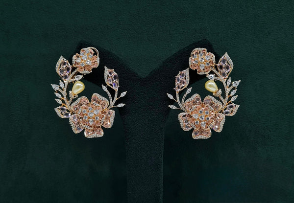 Petal & Pearl Cz Earrings 09078 - KRISHNA'S SWETA JEWELLERY