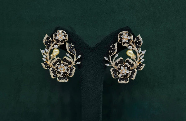 Petal & Pearl Cz Earrings 09078 - KRISHNA'S SWETA JEWELLERY