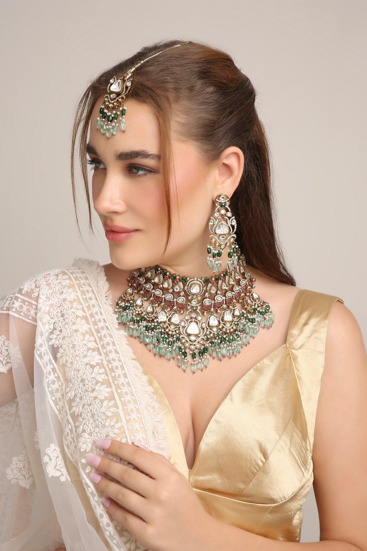 Polki Kundan Bride Set 09600 - Krishna's Sweta Jewellery