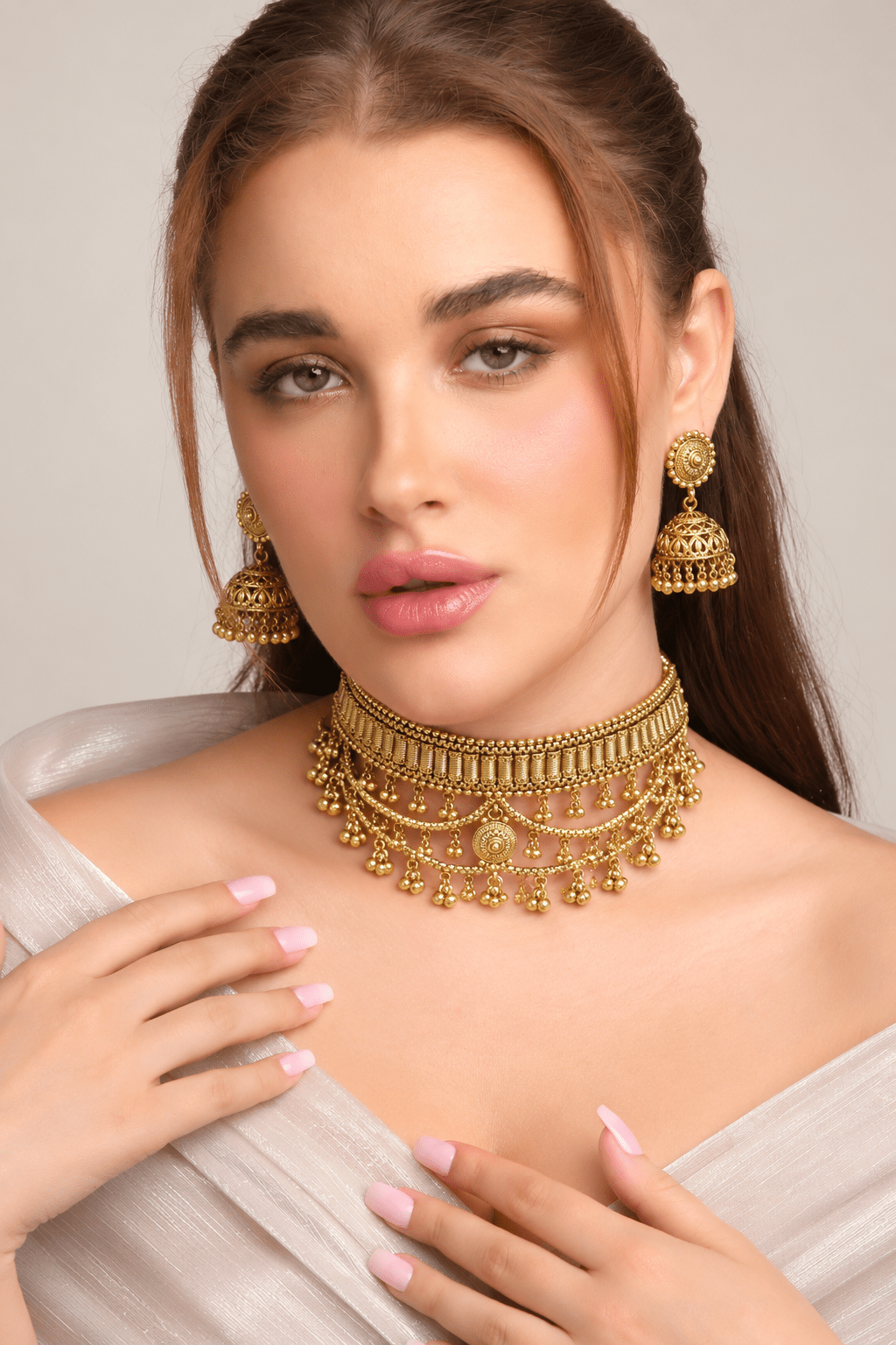 Premium Traditional Gold-Plated Choker Set 09619 - Krishna's Sweta Jewellery