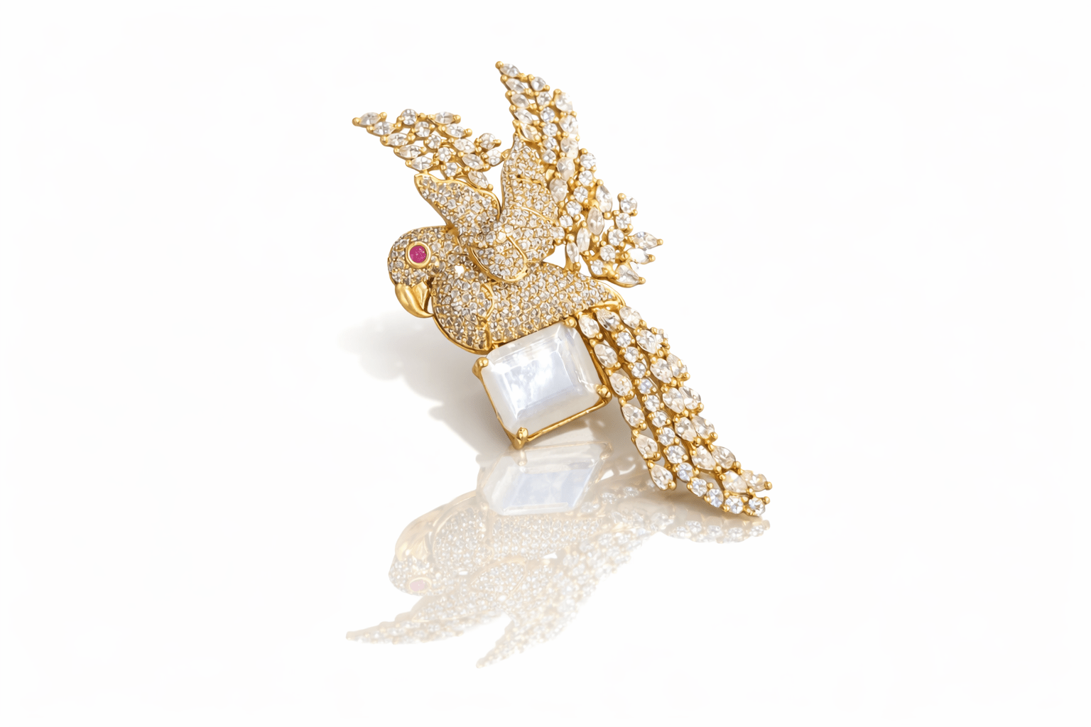 Rose Gold Macaw Brooch 08691 - KRISHNA'S SWETA JEWELLERY