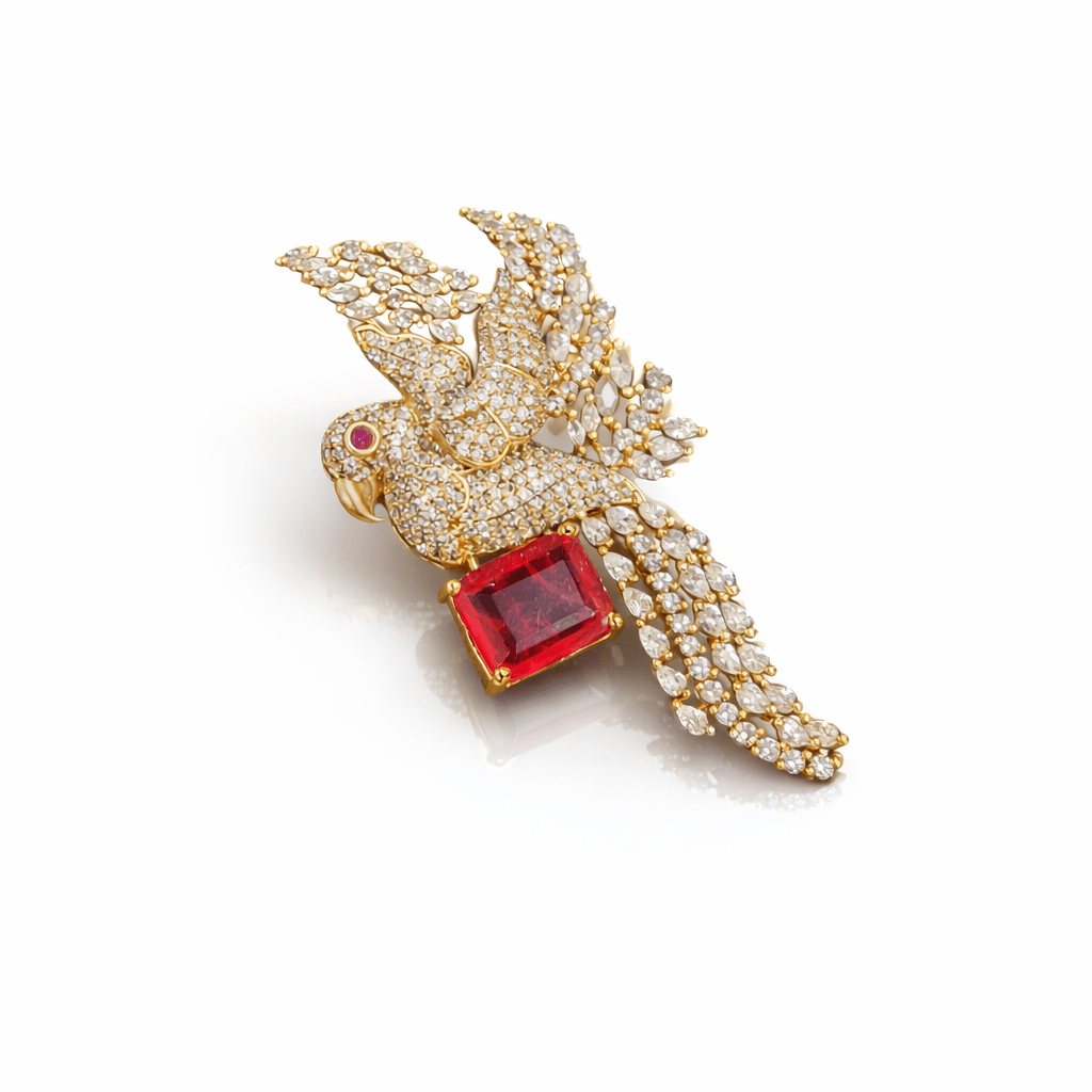 Rose Gold Macaw Brooch 08691 - KRISHNA'S SWETA JEWELLERY