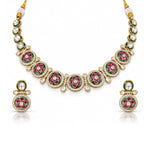Ruby Green Kundan Necklace Set (11185) - Krishna's Sweta Jewellery