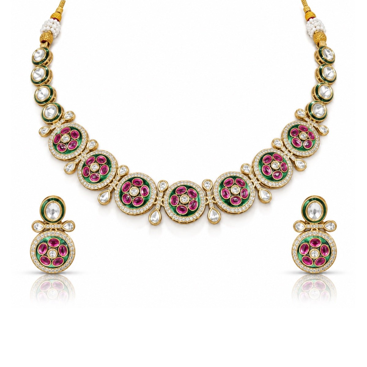 Ruby Green Kundan Necklace Set (11185) - Krishna's Sweta Jewellery