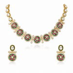 Ruby Green Kundan Necklace Set with Earrings (11185) - Krishna's Sweta Jewellery