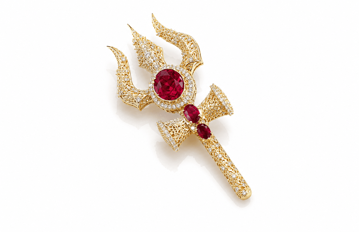 Shiv Trishul Brooch 11615 - KRISHNA'S SWETA JEWELLERY