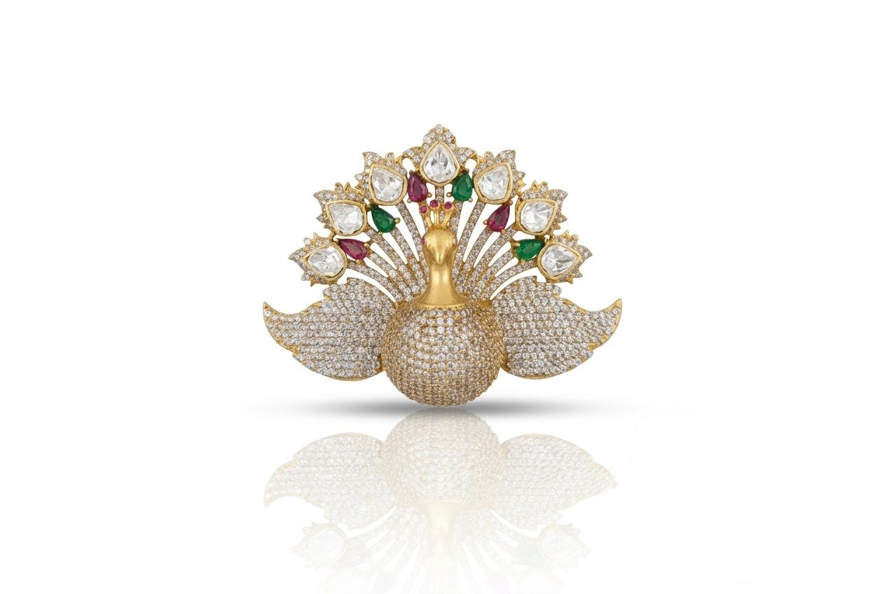 Sovereign Peacock Brooch 08501 - KRISHNA'S SWETA JEWELLERY