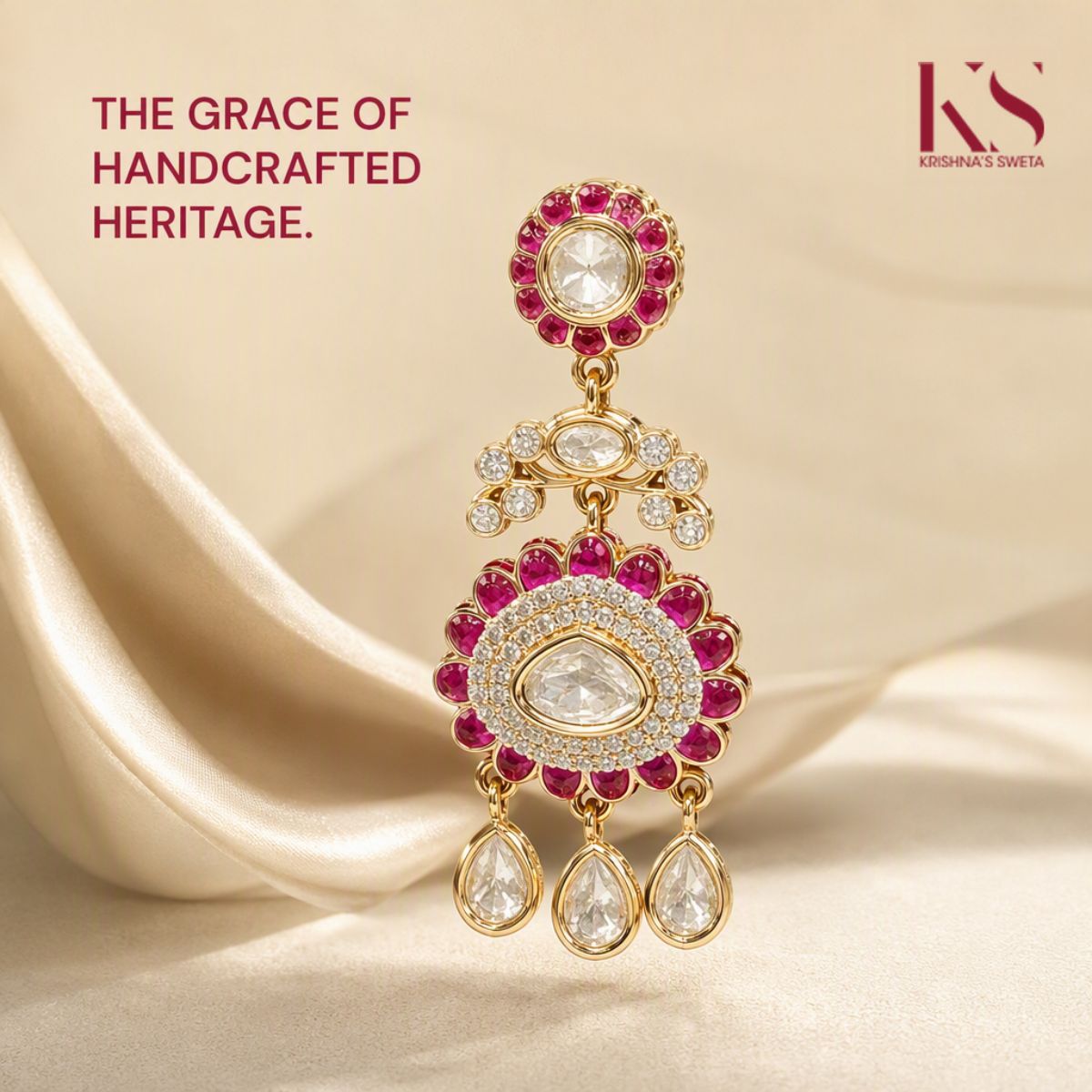 Uncut Kundan Stone Earrings - Timeless Elegance & Glamour. Handcrafted Tradition (KS_07609) - Krishna's Sweta JewelleryKundan Earring