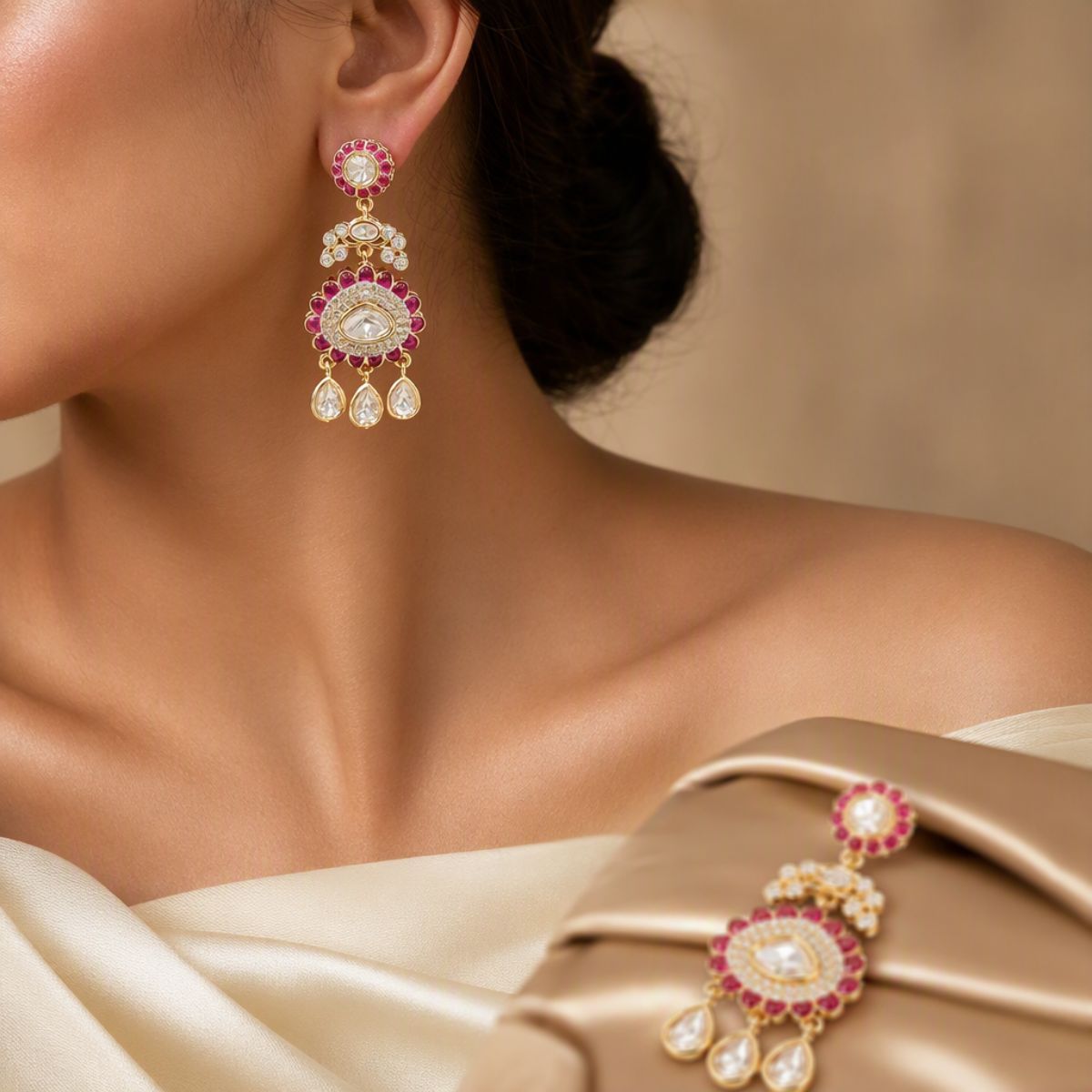 Uncut Kundan Stone Earrings - Timeless Elegance & Glamour. Handcrafted Tradition (KS_07609) - Krishna's Sweta JewelleryKundan Earring