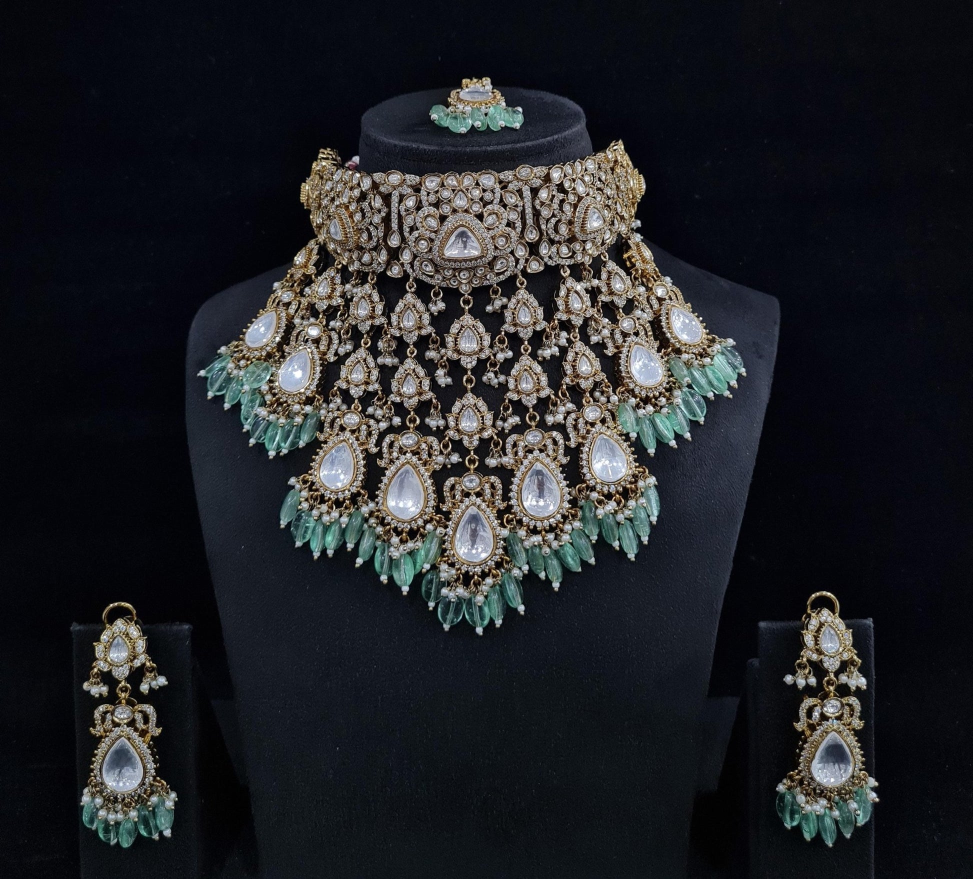 Victorian Polki Necklace Set 00087 - KRISHNA'S SWETA JEWELLERY