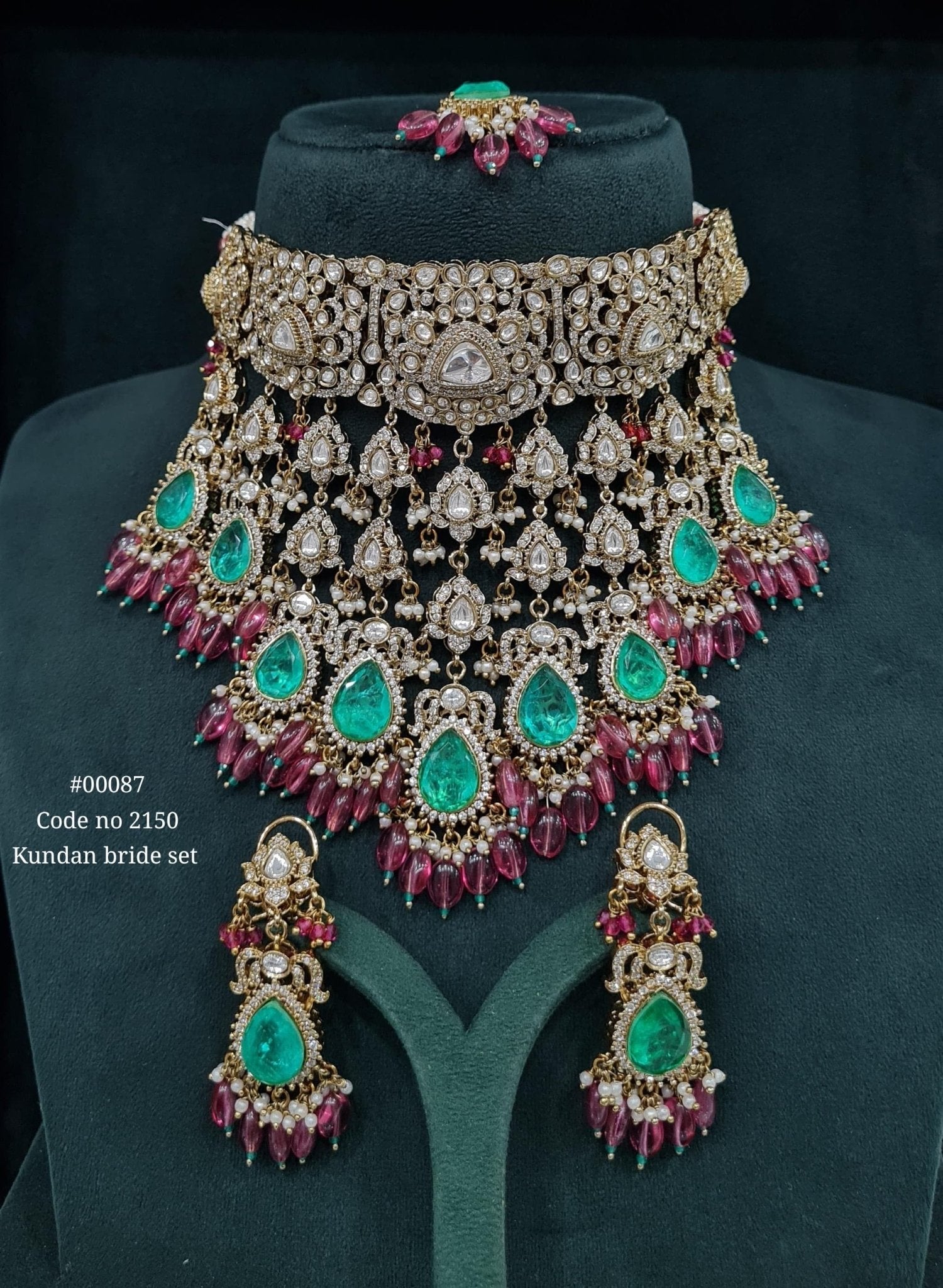 Victorian Polki Necklace Set 00087 - KRISHNA'S SWETA JEWELLERY