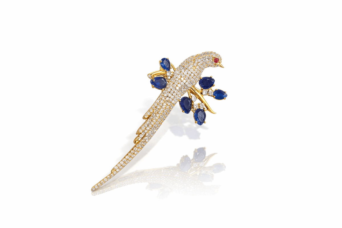 Willow Parrot Brooch 08700 - KRISHNA'S SWETA JEWELLERY