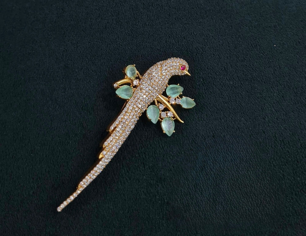 Willow Parrot Brooch 08700 - KRISHNA'S SWETA JEWELLERY
